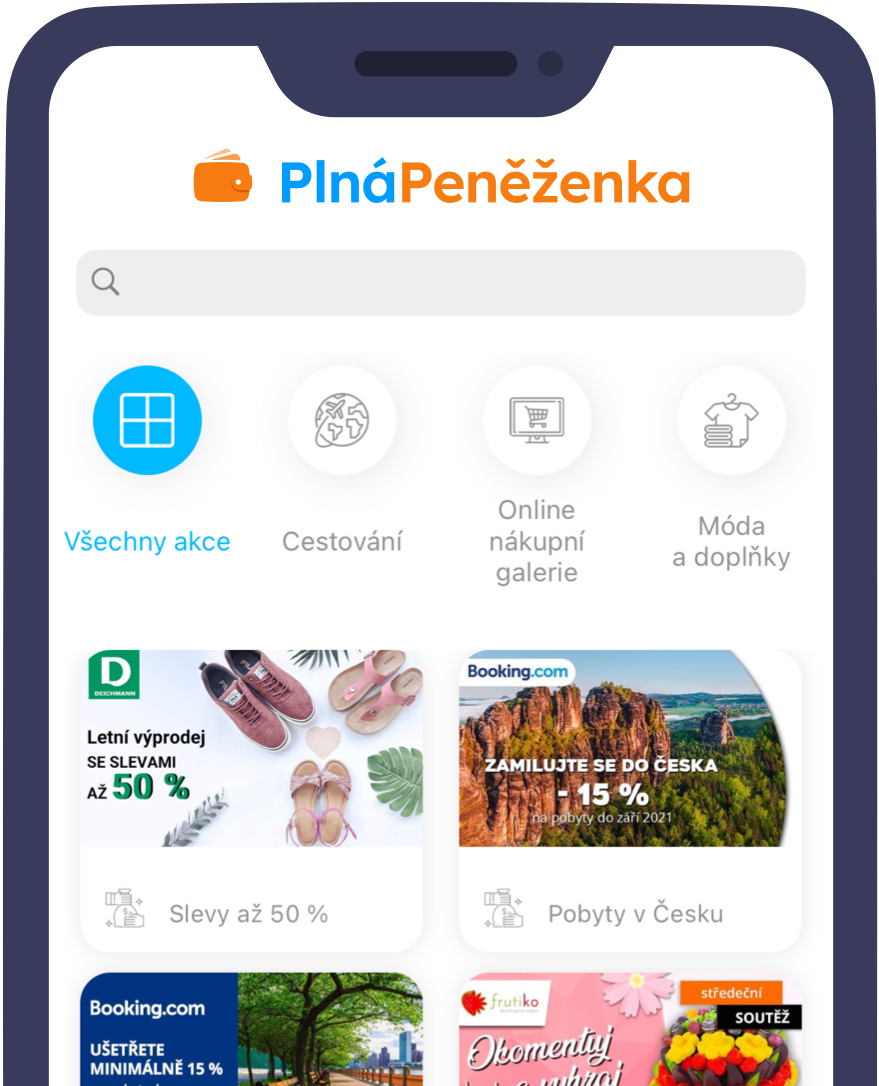 Rychlý přístup k e-shopům, akcím i cashbacku přes mobilní aplikaci PlnáPeněženka